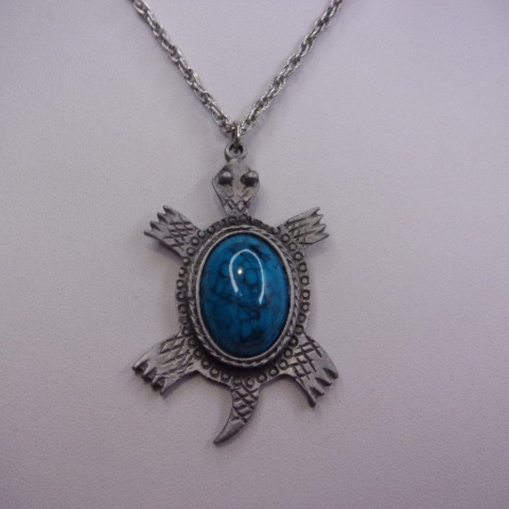 Adora Faux Turquoise Turtle Pendant Necklace 24" L